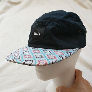 HUF Hex Volley Cap Hat Unisex OS Black Diamond Bill Cotton Logo Strap Back USA